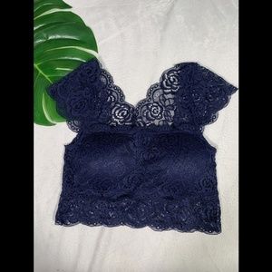 NEW Itzon Navy Lace Straight‎ Neck Bralette [ One Size Fits Most ] Blue